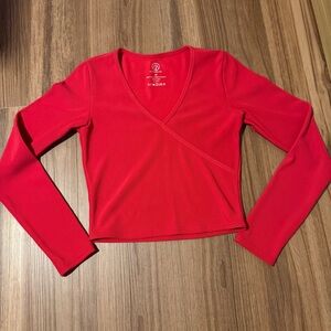 Move Theology Vibrant Red Long Sleeve Wrap Top